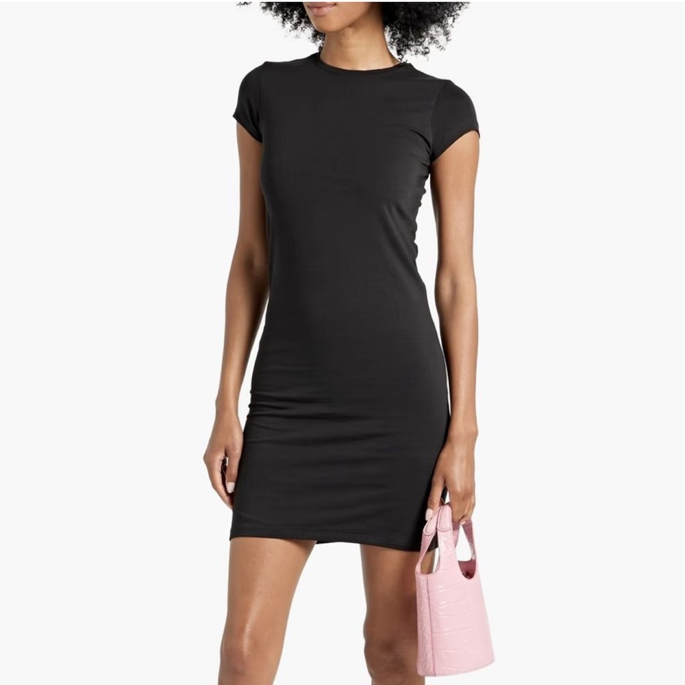 ANTHONY THOMAS MELILO: Black Crewneck Mini Dress, Bunched Sides